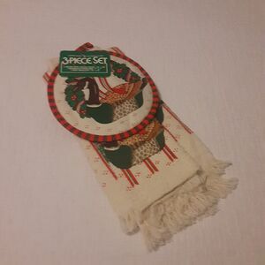 Vintage Gourmet Gallery 3pc Kitchen Cloth set Christmas Duck U.S.A.